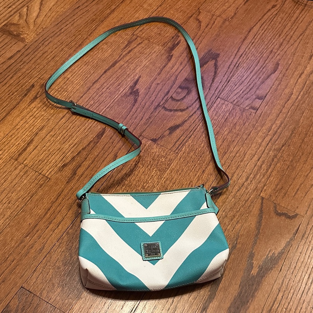 Teal and Ivory Chevron Crossbody Bag - Women